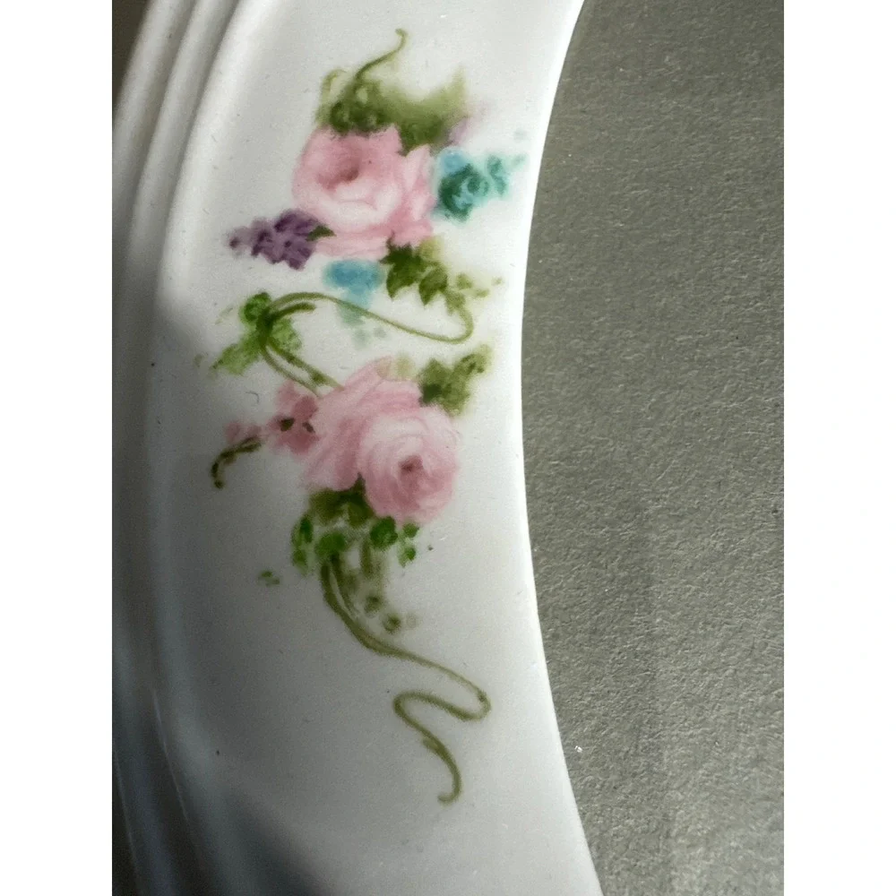 Vintage White Porcelain Oval Floral Photo Frame Pink Roses Victorian 5x7